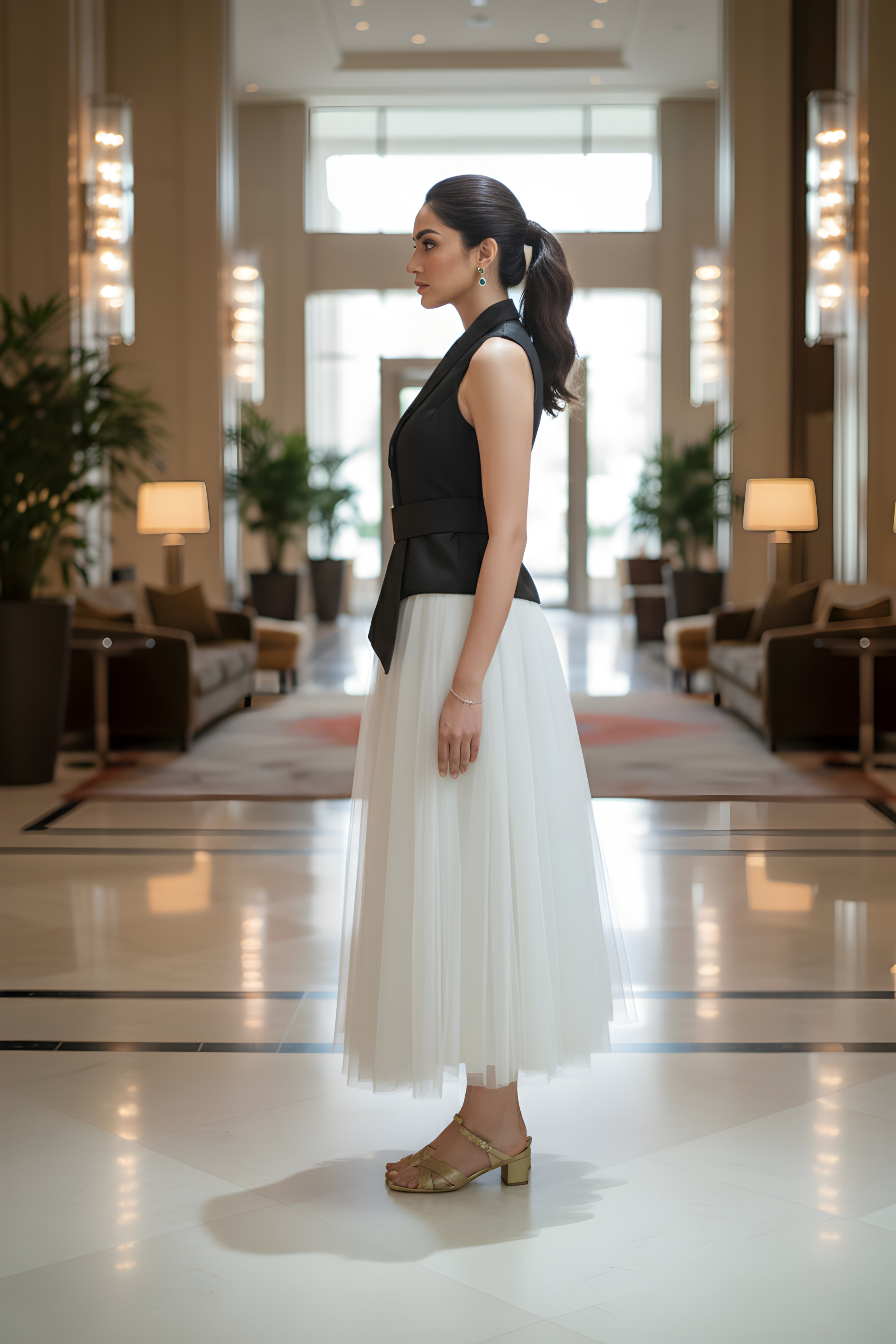 Ivory skirt & Black Waist Coat - Timeless Pairing